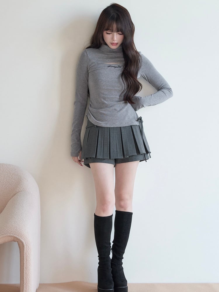 Neck with Top Knit Design Gray High Jirai Chest Kei Cutout