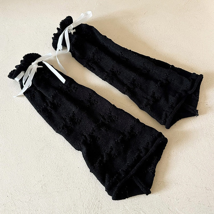 ホワイト/ブラック ロリータ リボン 蝶結び フリル カフ レッグウォーマー