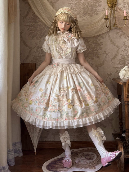 Bodice Toys Dress Embroidery Print Sleeves Teddy Lolita Short Sweet