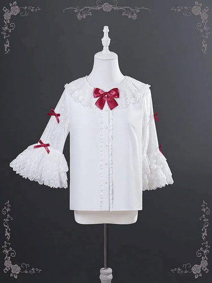 Chemisier blanc à manches cloche Sweet Sleeves - Lolita rouge