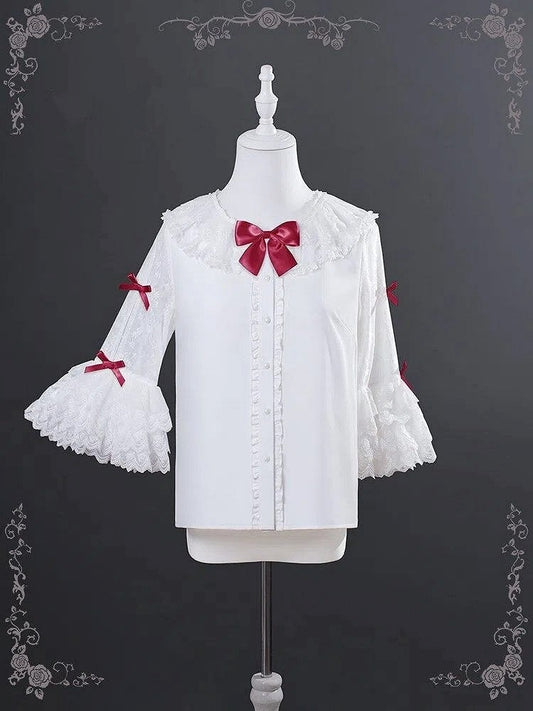 Sweet Sleeves Bell White Blouse - Red Lolita