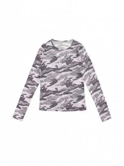 Light Pink Sheer Camouflage Round Neck Long Sleeve T-Shirt - innomoood