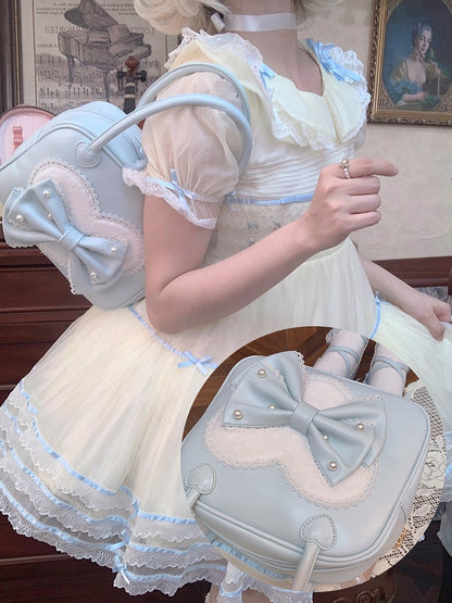 Herz Lolita Süße Hand Plüsch Verziert Bowknot Blau Perlen Tasche