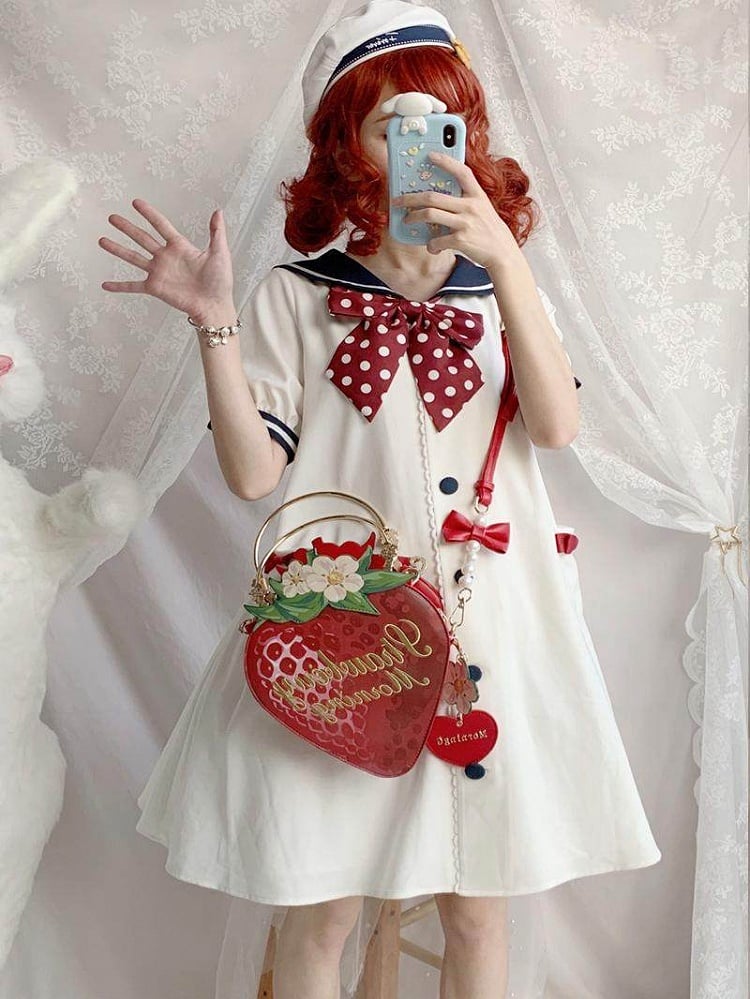 Floral Strawberry Strap PU Adjustable with Bag Accents