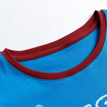 Daily Kawaii Blue Fitted Shoulder T-Shirt with Letter Print