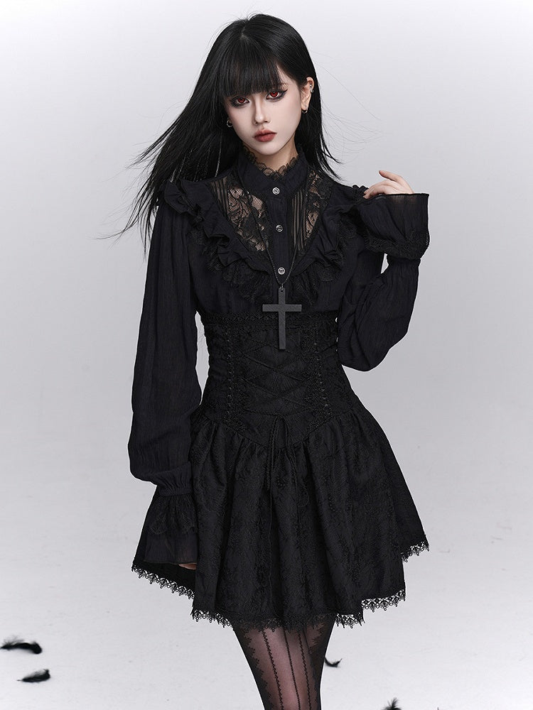 Long Cuffed Lace with Blouse Floral Gothic Embroidery Cutout Black Sleeves Sleeve