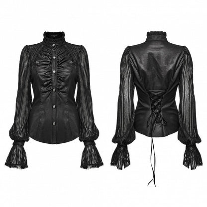 Shirt Goth Lantern Sleeves Black Pleated Visual