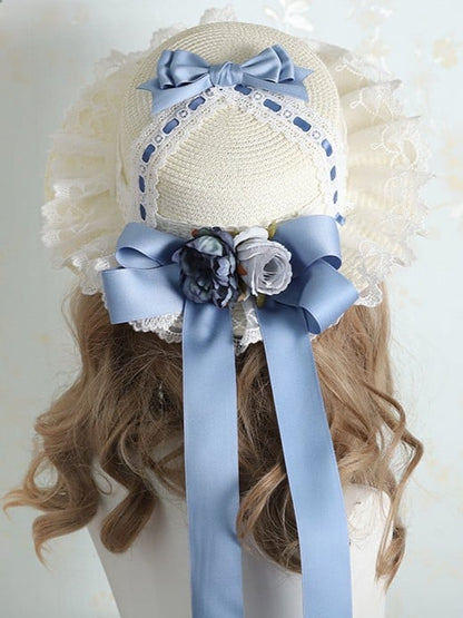Sweet Design Hat Bowknot Lolita Straw 5 Color Options Lace Floral