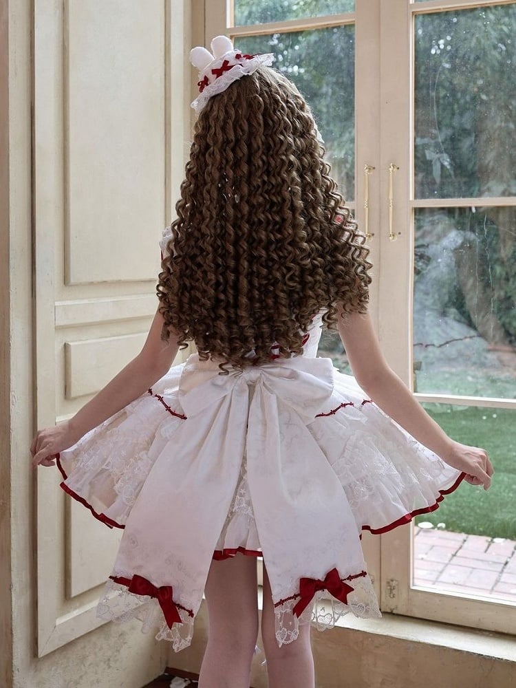 Red & White Lace Bow Lolita JSK Dress - Miss Han