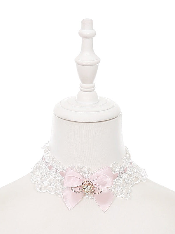 Pink & White Bow Lace Choker with Romantic Feminine Detail - Puppet Bombs