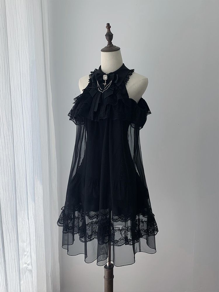Japanese Elegant Off-Shoulder Dress – Summer Lady Black Lolita Gown