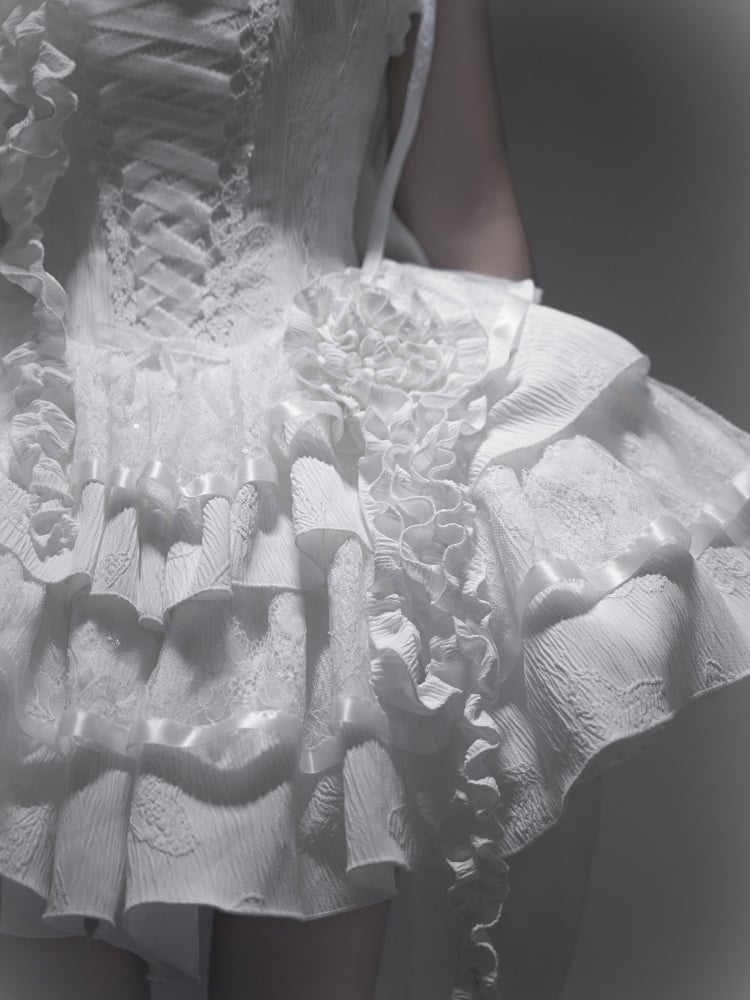 Alle weißen Rosen Ausschnitt Engel Shiro Lolita Goth Boning Kleid Schmetterling Stoff