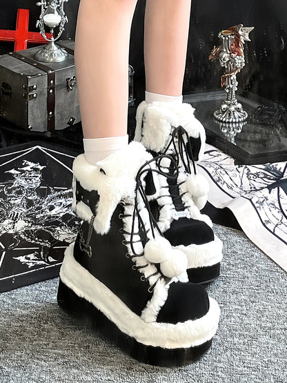 Plush Cozy Platform Winter with Fold-Over Cuff Black Lining Boots