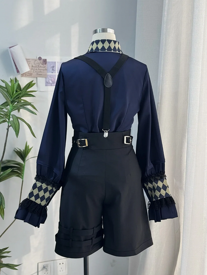 with Straight-leg Straps Lolita Ouji Shoulder Black Shorts