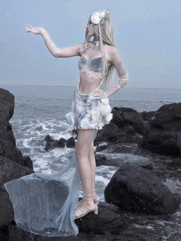 取り外し可能なトレーンフェアリービーズチュールディテールとゴススカートスパンコール付き