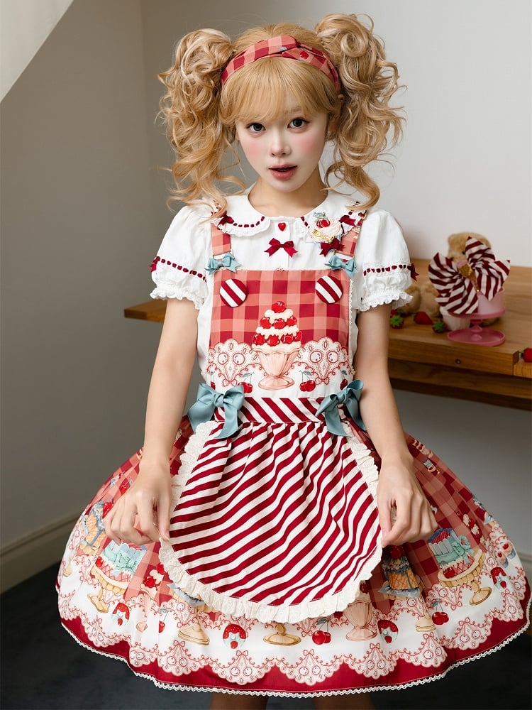 Cherry and Dessert Red Sweet Lolita Overall Dress