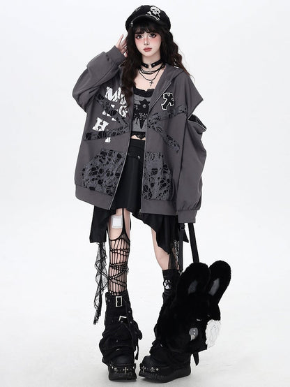 Kitten-Themed Hoodie Patches Jacket Bittersweet - Cross