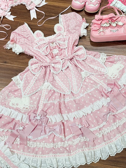 Hase Rosa Plüsch Ohren Muster Süße Punkte Ausschnitt Version Wunderschöne Kleid Polka Licht Lolita