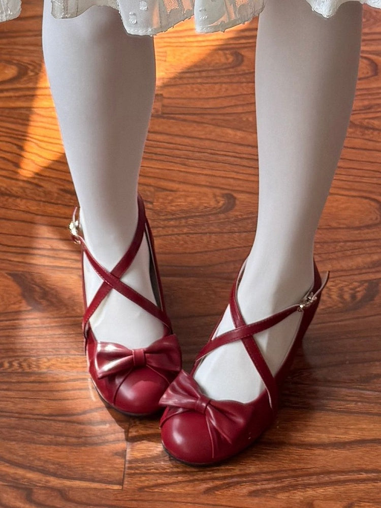 Lolita Top at Elegant Straps Janes Wine Mid-heel Mary Crossed Bow Red in