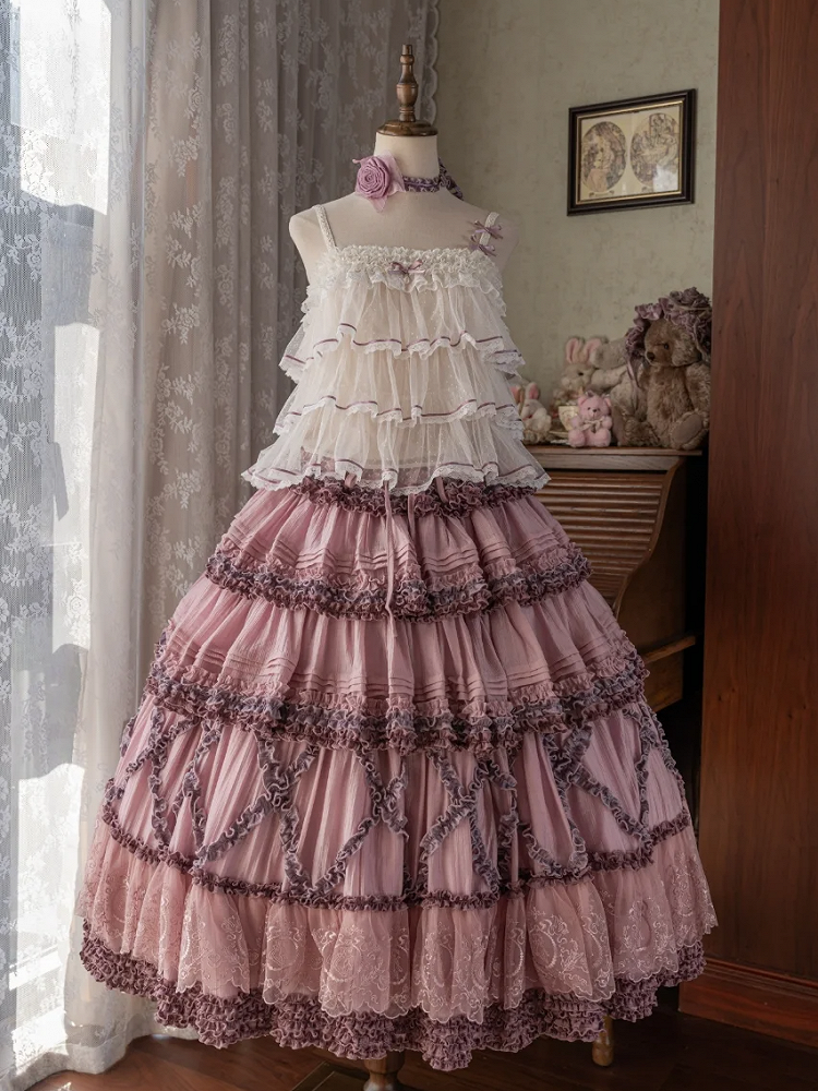Teddy Lolita Purple Pink Embroidery Skirt Details House Fashion