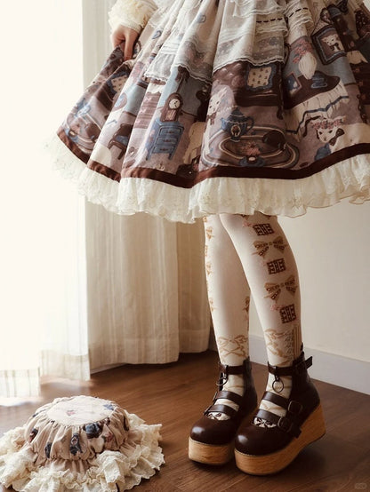 Trims Beige with Dress Brown Lolita Round Print Home Sheep's Sweet Neck Lace