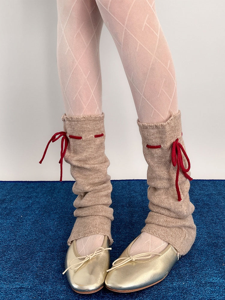 Slouchy Knit Leg Bow Warmers Contrast