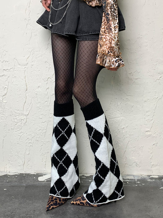 ブラック＆ホワイト Y2K ダイヤモンド レッグウォーマー