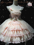 Stoff Jacquard Rock Tiered Lolita Kleid Jumper Balletcore Sweet Rosette Pink Akzente