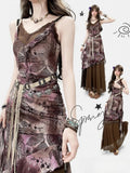 Design Print Millard Fashion Asymmetrischer Saum Lila + Kleid Cami