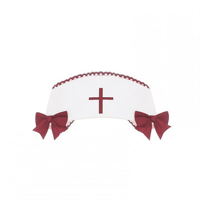 and Halloween Decoration Red for Cross White with Bow Embroidery Cap Nurse