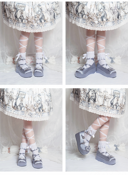 Straps Silver Buckle with Shoes Platform Balletcore Satin Gothic Heel Elegance 6cm Criss-cross Chunky