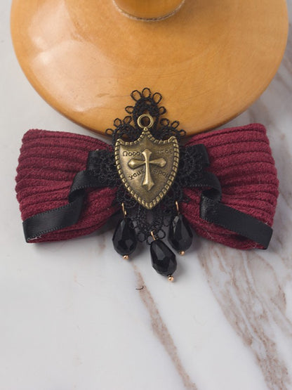 Red & Black Gothic Lolita Shield Bowknot Hairclip