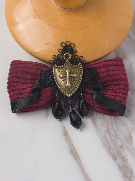 Red & Black Gothic Lolita Shield Bowknot Hairclip