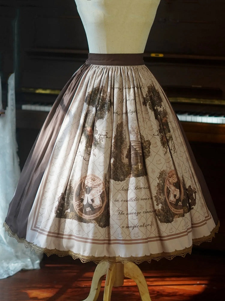 フォレストツリーハウスプリントブラウンロリータスカート