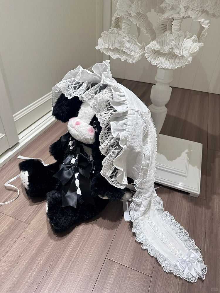 with White Lace-trimmed Ear Bow Decoration Bunny Hat