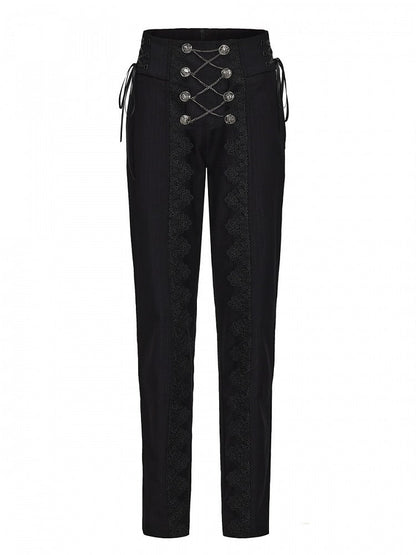 Silver Black and Buttons Chains Ouji Lolita High Waist Pants Decorative with