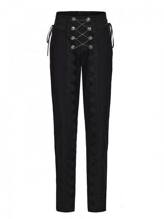 Silver Black and Buttons Chains Ouji Lolita High Waist Pants Decorative with