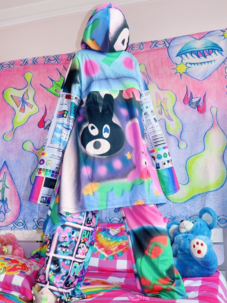 Fashion Print Gyaru Colorful Hoodie Cartoon