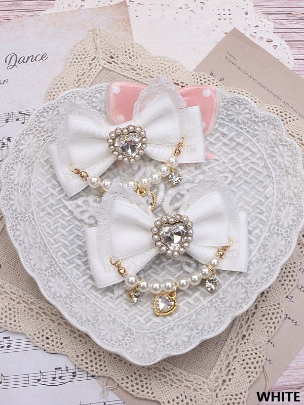 Heart Hairclip Options Pearl Color Bowknot Jirai Chian 8 Rhinestone Kei