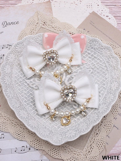 Heart Hairclip Options Pearl Color Bowknot Jirai Chian 8 Rhinestone Kei