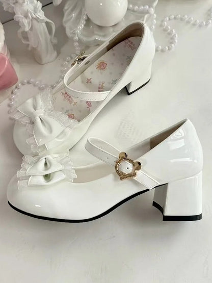 Mary with Round White Janes Bow Sweet Toe Lolita Mid-heel