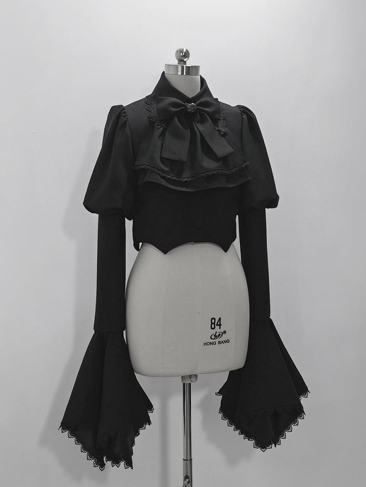 Lolita Black Gothic Cropped with Curved Wizard-Inspired Top Ouji Hemline
