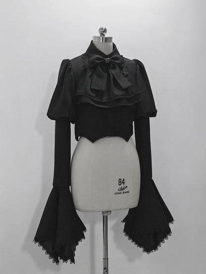 Lolita Black Gothic Cropped with Curved Wizard-Inspired Top Ouji Hemline