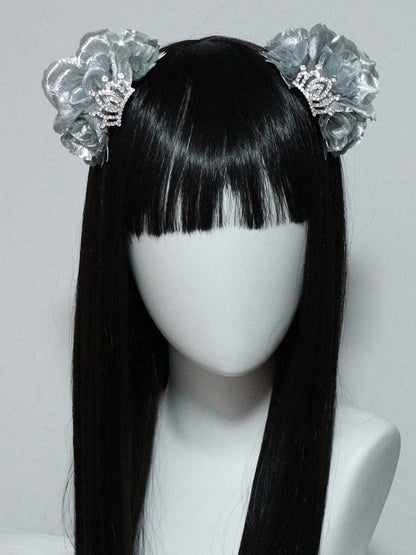 Krone Schwarz/Silber Haarspangen Design Ohr verziert Blumen Bär