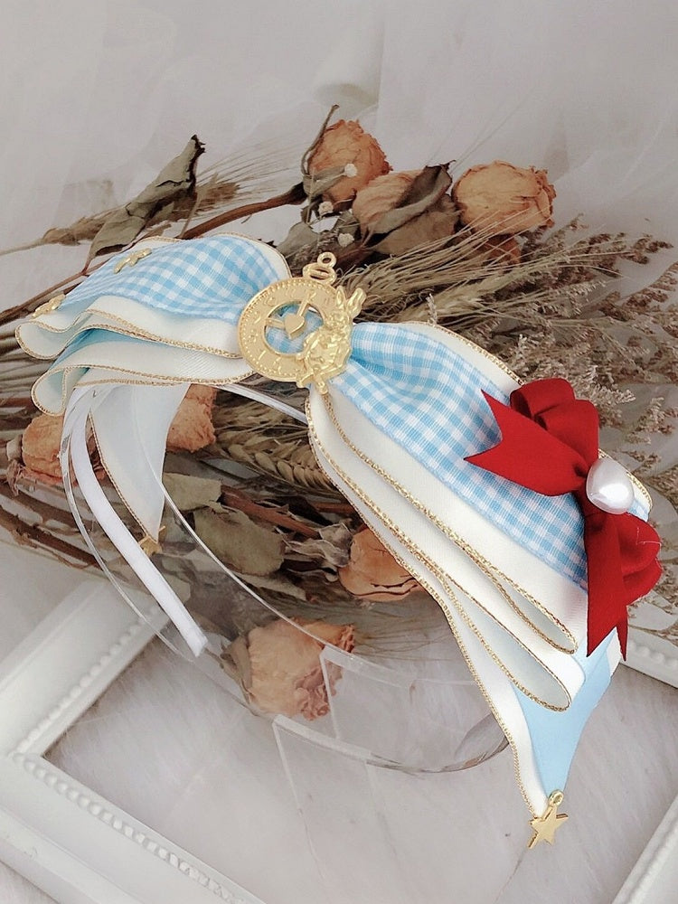 Bowknot in Pattern KC Wonderland Alice Clock Plaid BlueWhite Vibes Decorated