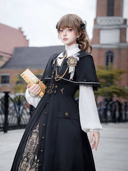 Lolita Skirt Dark Fashion Academia Print Coat Dragon Cape White Gothic Blouse Hooded +