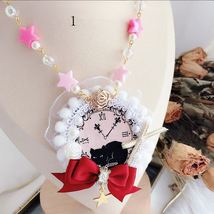 Alice in 2 Necklace Options And Pendant Beaded Bowknot Star Vibes Pink Wonderland Details