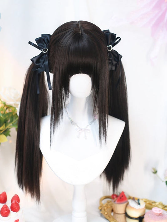 Black Tea Under Bust Length Straight Wig with Full Bangs