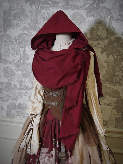 Wasteland Punk Red Hooded Shawl