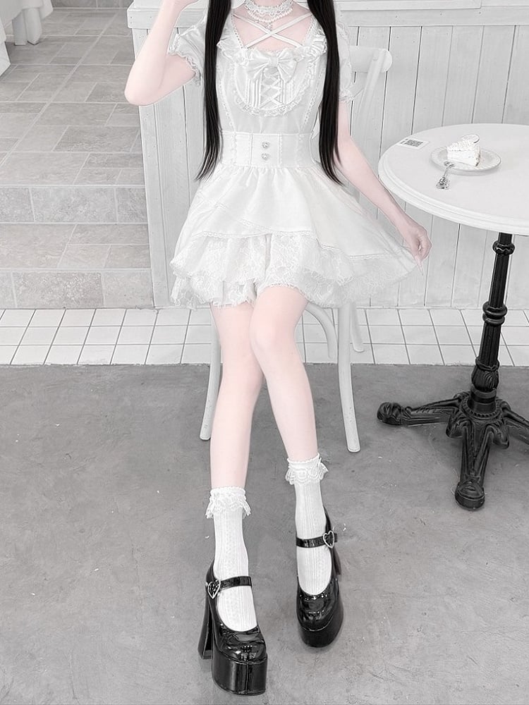 Ryousangata White Lace Bow Blouse - Jiuniang Cherry